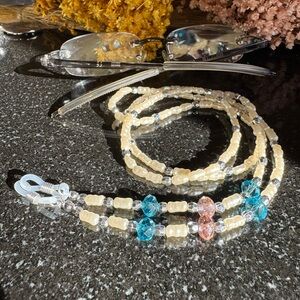 Beaded Eyeglass Chain with Blue and Orange Accents